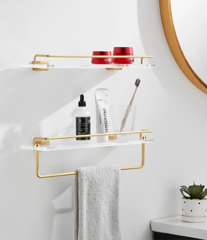 

Perforation-free solid wood towel rack Towel hanger acrylic toilet towel rack towel ring rack set