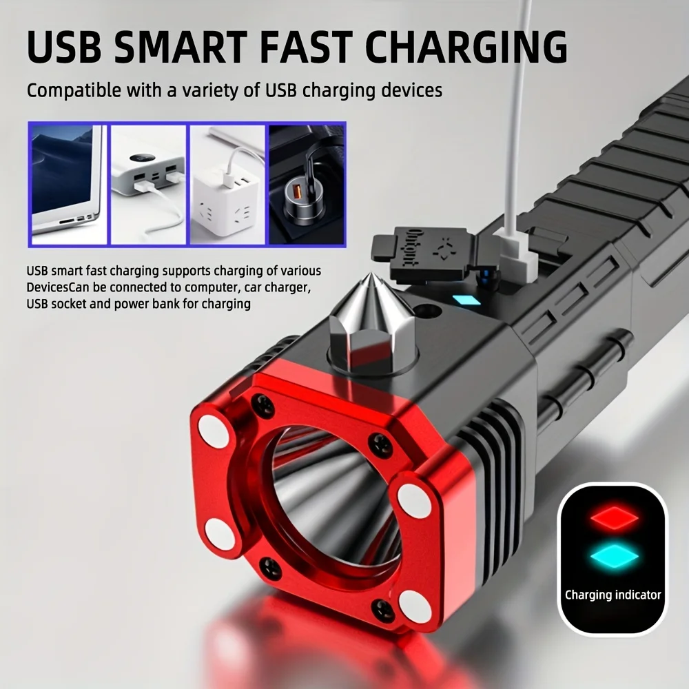 Car Safety Hammer 2 in 1 Safety Hammer And Portable USB Charging Led Flashlight