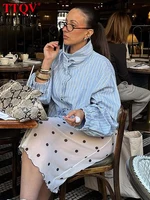 Chemise Femme Imprimée Rayée TTQV Printemps 2026 Col Roulé Manches Longues Chemises Élégantes Classiques Haut Vêtement Femme Streetwear 3