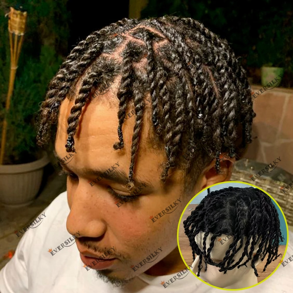 

Undetected Thin Skin Two Strand Twist Braids Afro Hairstyle Men's Toupee Daily Use Hair Replacement System Dirty Braids Men Wig