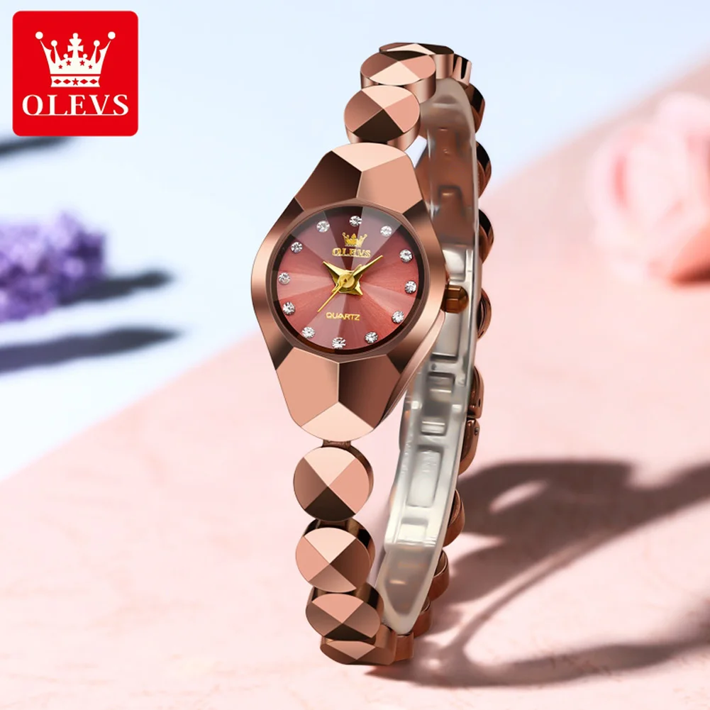 OLEVS Top Brand Luxury Tungsten Steel Quartz Watch for Women Fashion Rose Gold Bracelet Elegant Women Dress Watches Reloj Hombre