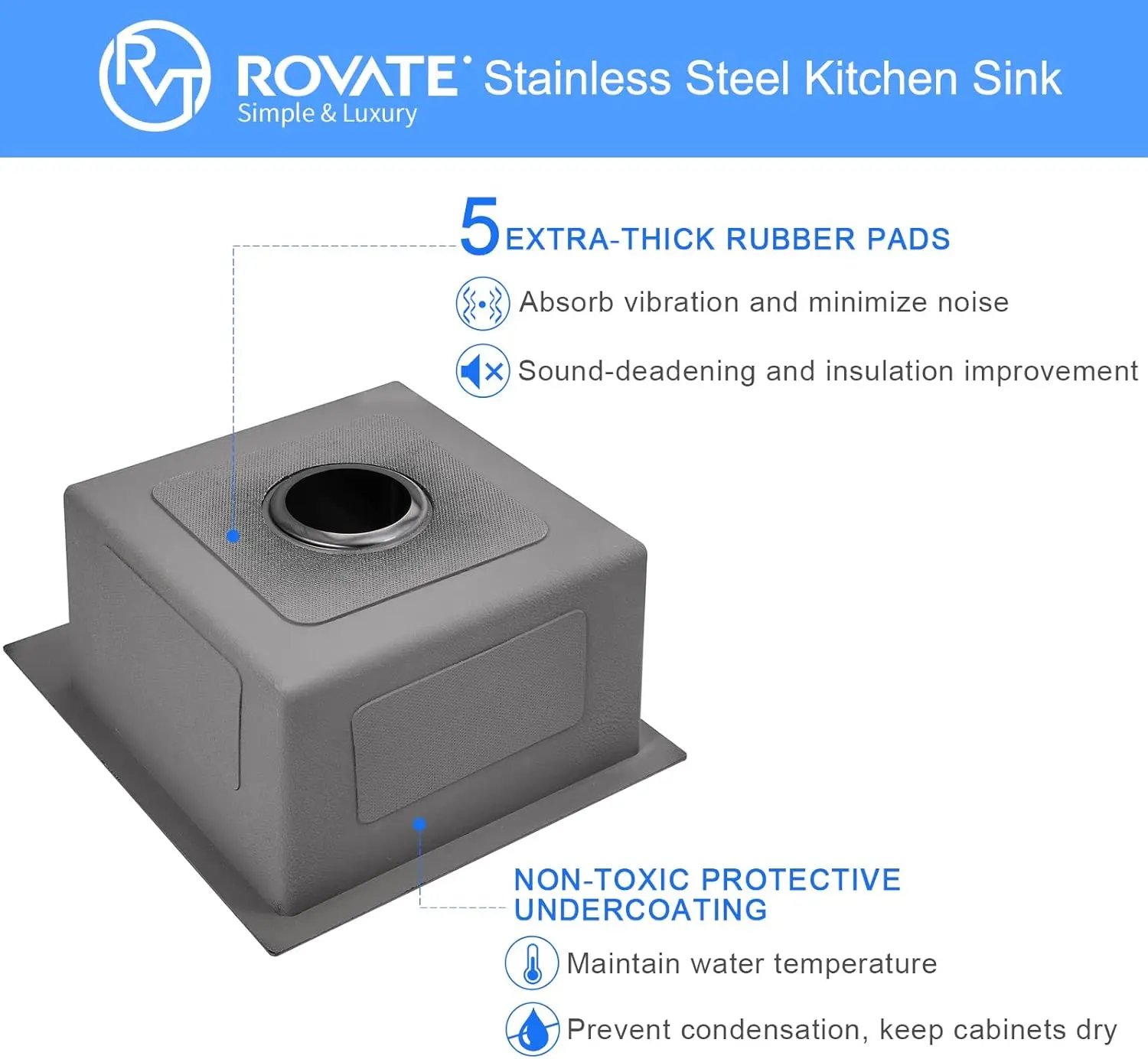 ROVATE 15 x 17 inch Drop in Bar Sink Black Nano Kitchen Sink Overmount Handmade Single Bowl T-304 Stainless Steel Bar Prep