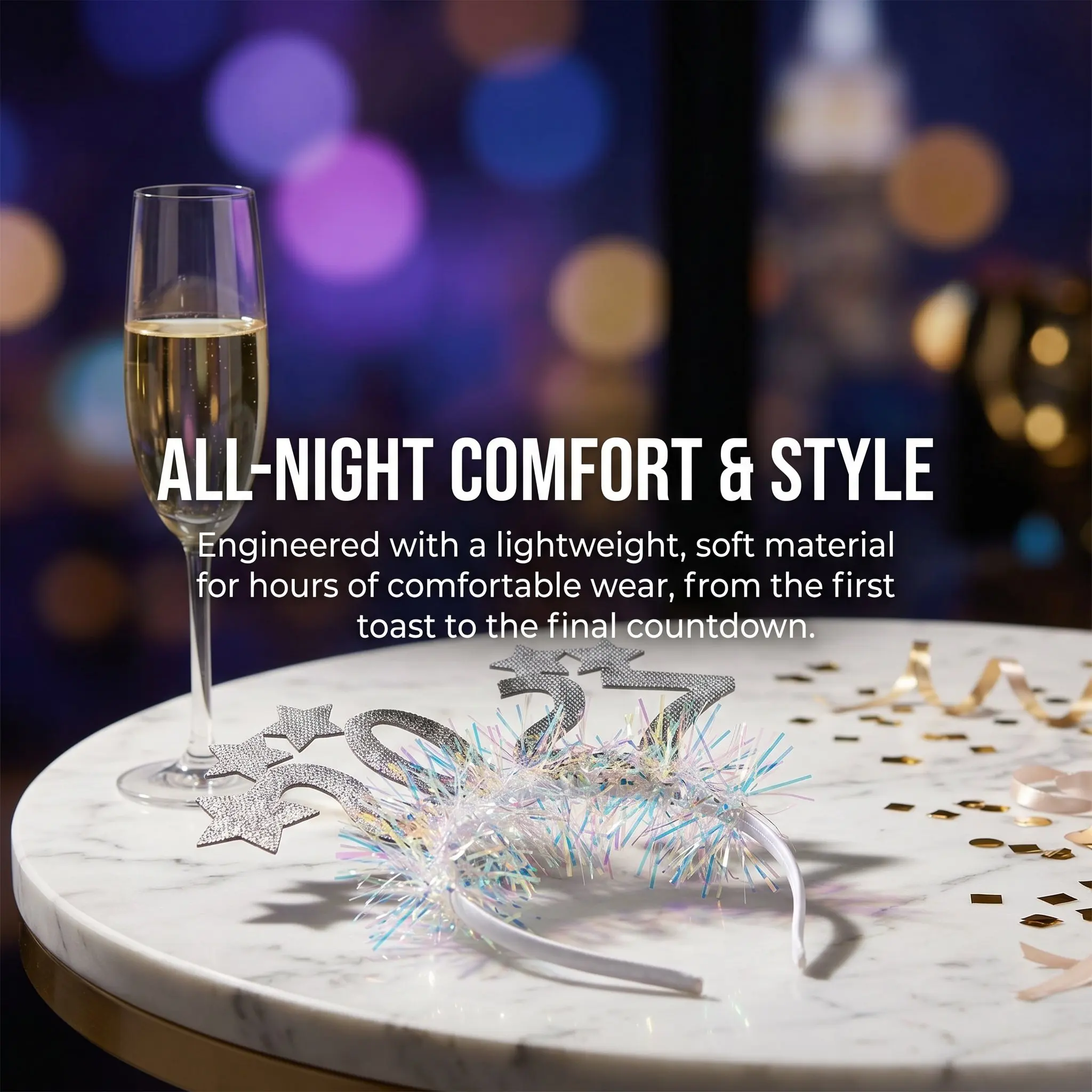 2 Sets Happy New Year Headband - Silver Glitter Party Decor Group party supplies new year headband