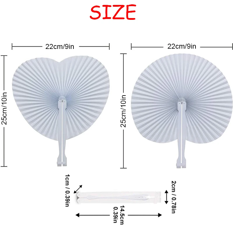 15/30/50cs Heart Shape Circular Folding Fan Blank Paper Hand Fans With Plastic Handles DIY Painting Birthday Wedding Party Decor