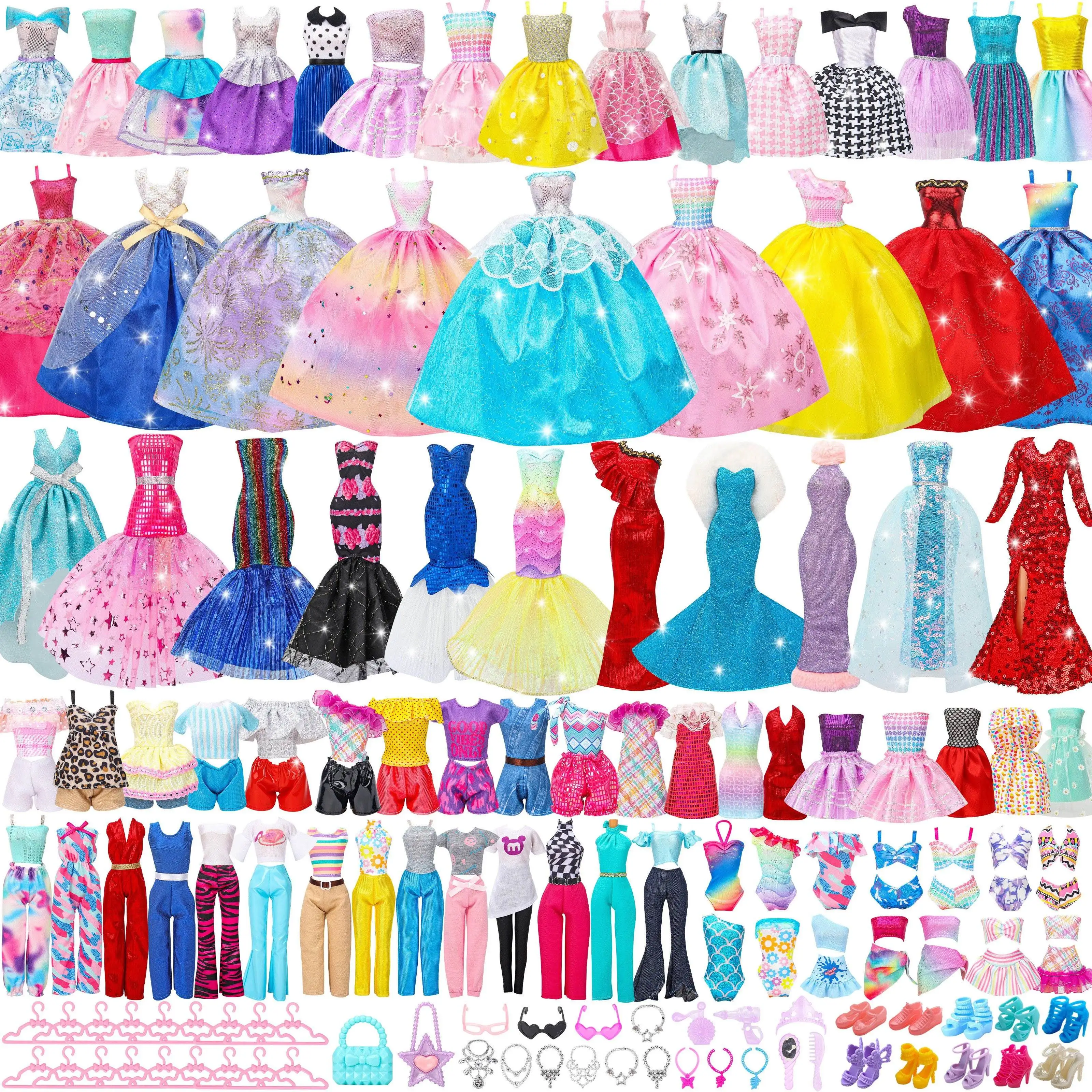 70pcs Doll Clothes and Accessories Includes Random 4 Wedding Gowns 2 Evening Dresses 16 outfit, 48 Accessories-Girl's Gift