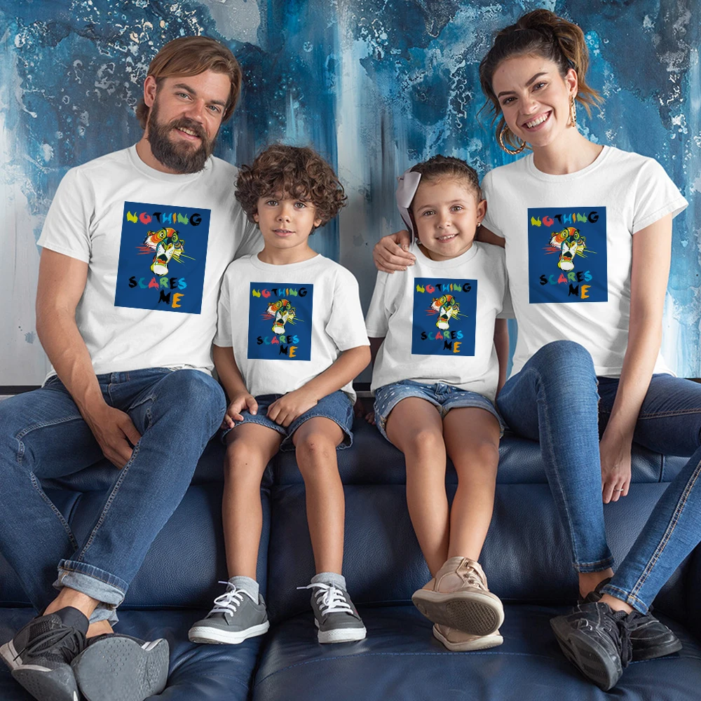 father and son matching outfits Baby Girl Clothes Family Matching T-shirts Disney Classic Anime Lion King Print Top White Crewneck Basic Short Sleeve Universal couple outfits