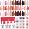 20pcs Dip Powder Nail Kit with 16 Brown Pink Colors Air Dry Dipping Powder and Dip Liquid Set for Nail Art Manicure 1
