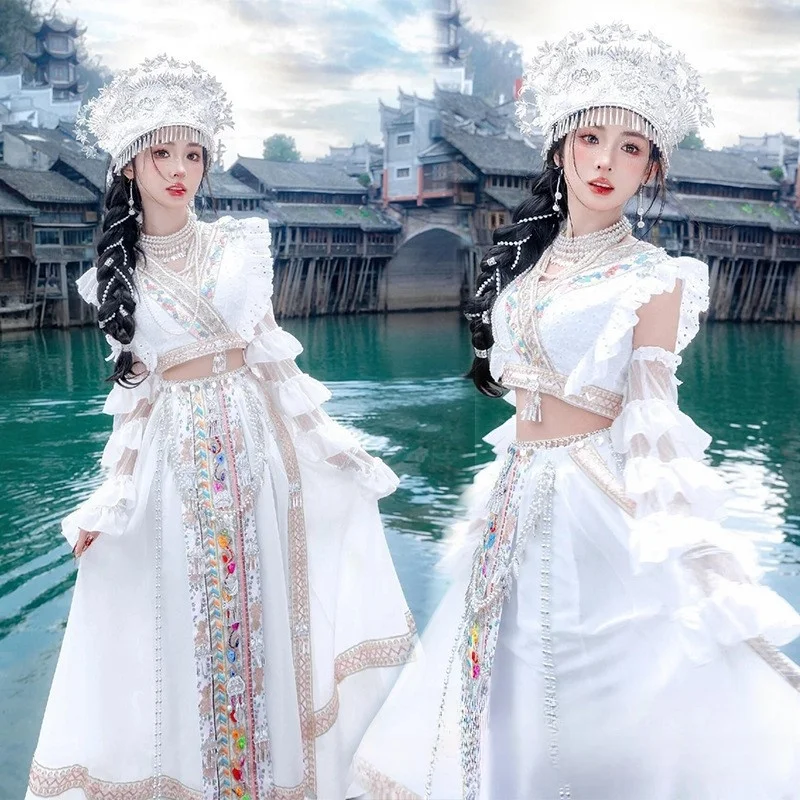 

New Summer Trip Shoot Miao' S Girls' Ethnic Style Clothing Photography High-Grade Art Photo