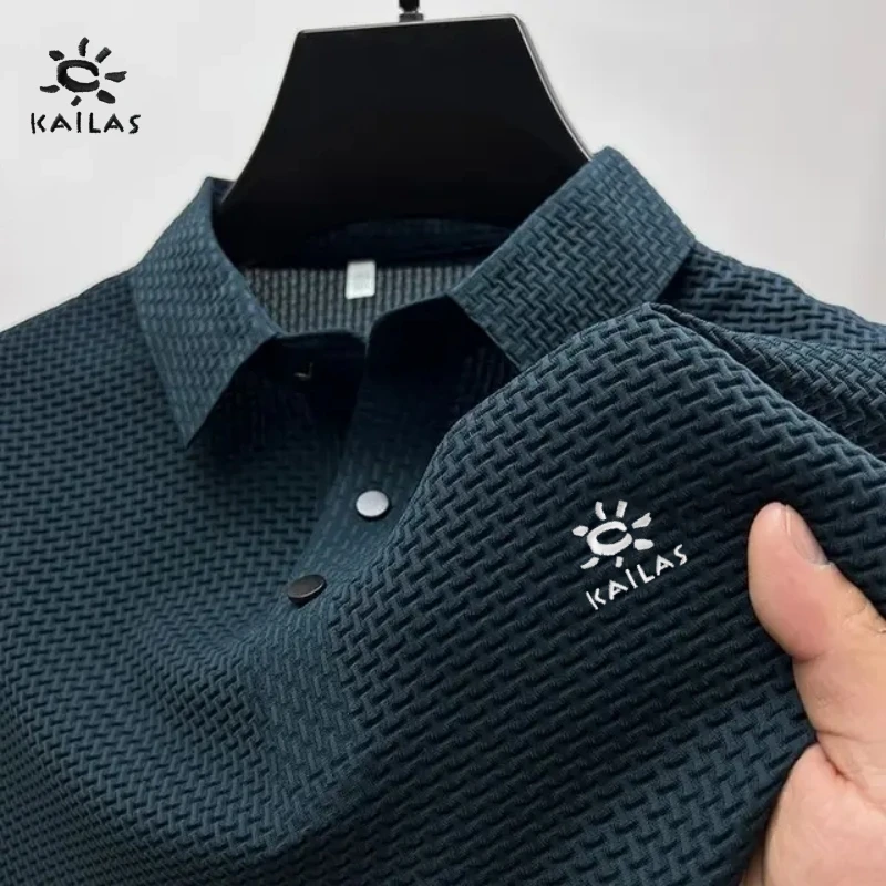 Summer New Embroidered Silk Elastic Polo Shirt for Men's Luxury Trend Fashion Leisure Breathable Cool Short Sleeved T-shirt Top 3