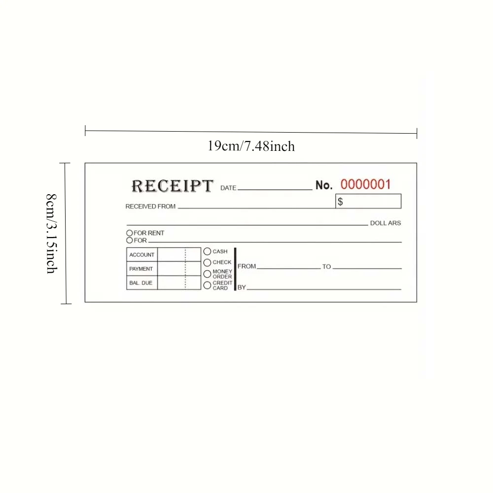 50 Sets Small Business Carbonless Receipt Book Money/Rent Receipt Book 2-Part 50 Numbered Duplicates 3.15 x 7.48 Inches 2