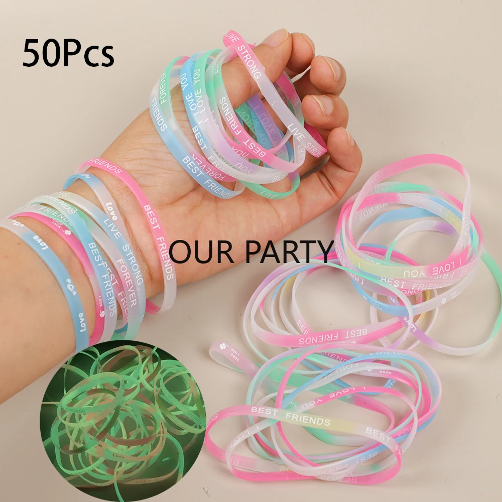 50 Stück Fluoreszenz 5 mm Silikonarmband für Jungen und Mädchen, Geburtstage, Partygeschenke, Aktivitäten, Sportgeschenke, Souvenirs, Pinata-Füller