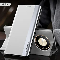 For Honor Magic6 Lite Premium Magnetic Leather Flip Case with Plating and Stand (White 01)