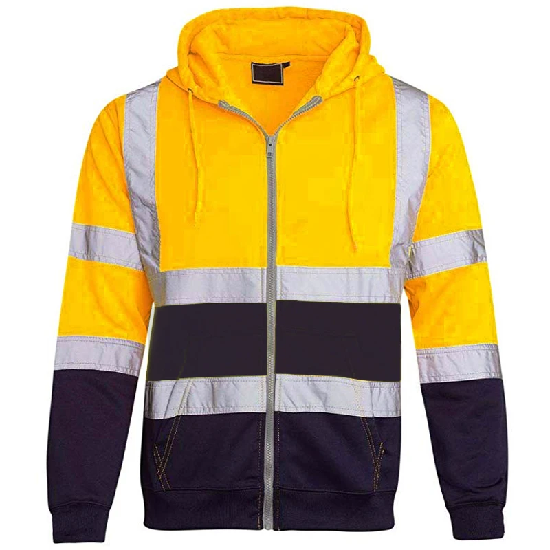 Men High Visibility Safety Reflective Tape Jacket Work Hoodie Coat Tops Outwear 
