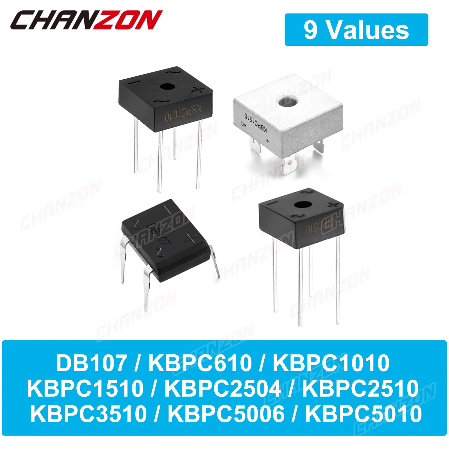 Diodo Raddrizzatore A Ponte Db107 Kbpc610 Kbpc1010 Kbpc1510 Kbpc2504 Kbpc2510 Kbpc3510 Kbpc5006 Kbpc5010 1A 6A 10A 15A 25A 35A 50A