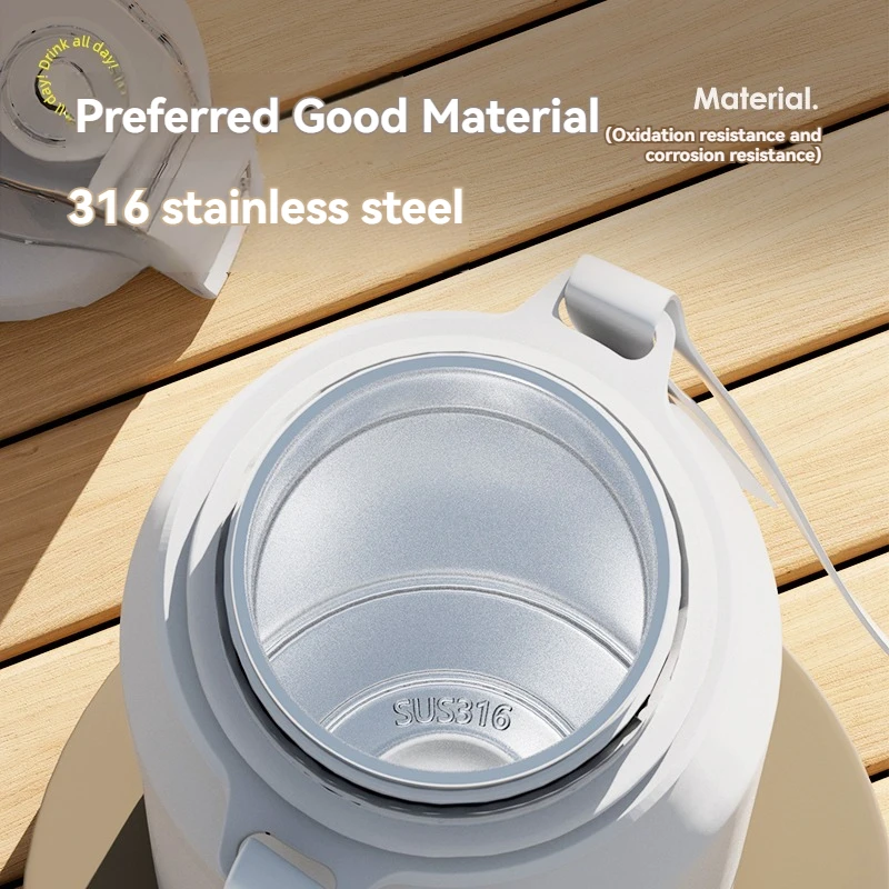 Large Capacity Insulated Stainless Steel Thermal Water Bottle - 2L