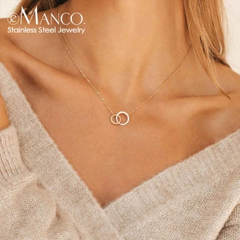 EManco-더블 루프 라운드 스테인레스 스틸 목걸이, 여성 펜던트 목걸이 패션 유대인 망치로 만든 발렌타인데이 쥬얼리