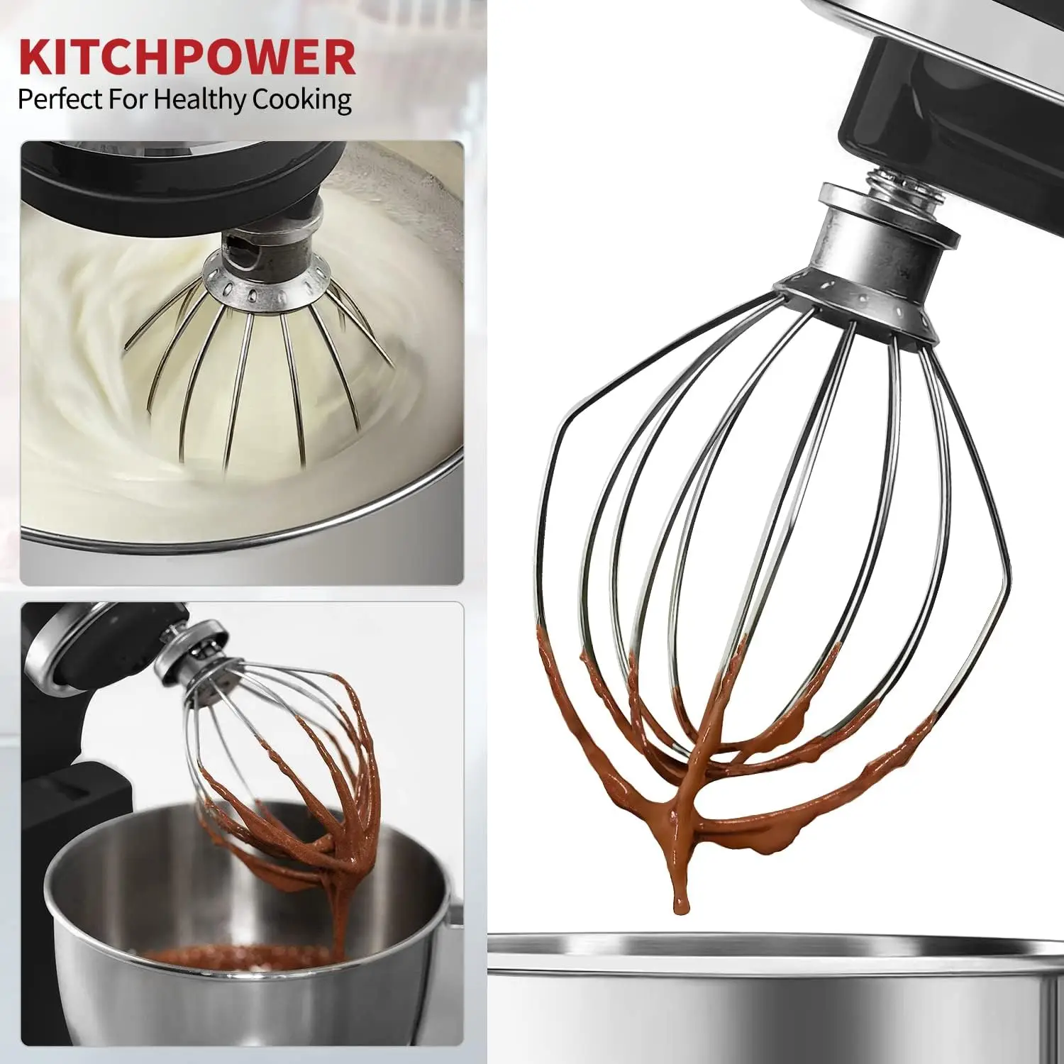 6-Wire Whip Attachment Fits KitchenAid Tilt-Head Stand Mixer Replace K45WW,  Stainless Steel, Egg Heavy Cream Beater, Cakes Mayonnaise Whisk