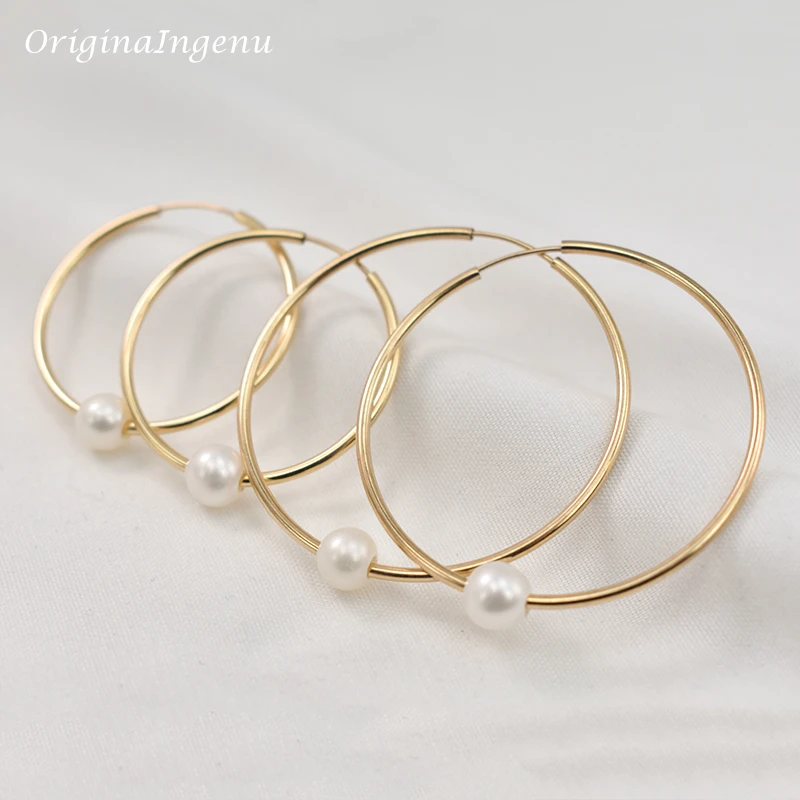 14K Gold Filled Hoop Earrings Natural Pearl Jewelry Gold Hoop Earrings Brincos Pendientes Oorbellen Boho Earrings Gold Jewelry