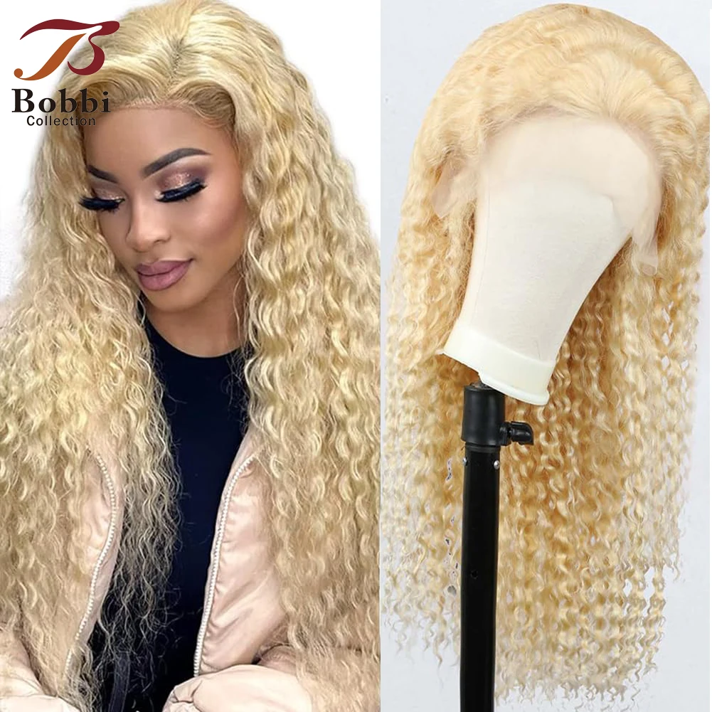 #613 Blonde Lace Front Human Hair Wigs for Women Deep Wave Curly Pre-Plucked 4x4 Transparent Lace Closure Wig BOBBI