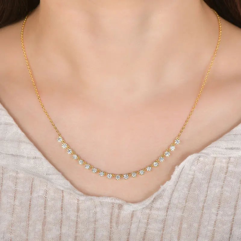 Ehhai 3mm Runder Moissanit-Bubble-Anhänger Halskette für Damen, 14K Vergoldet, Feiner Schmuck, Hochzeitsgeschenk, Choker – Detail 16