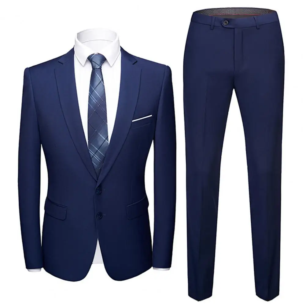 1 Set Business Men Blazer Pants Turndown Collar Slimming Two Buttons Formal Suit Formal Jacket Trousers Groom Suit Jackets