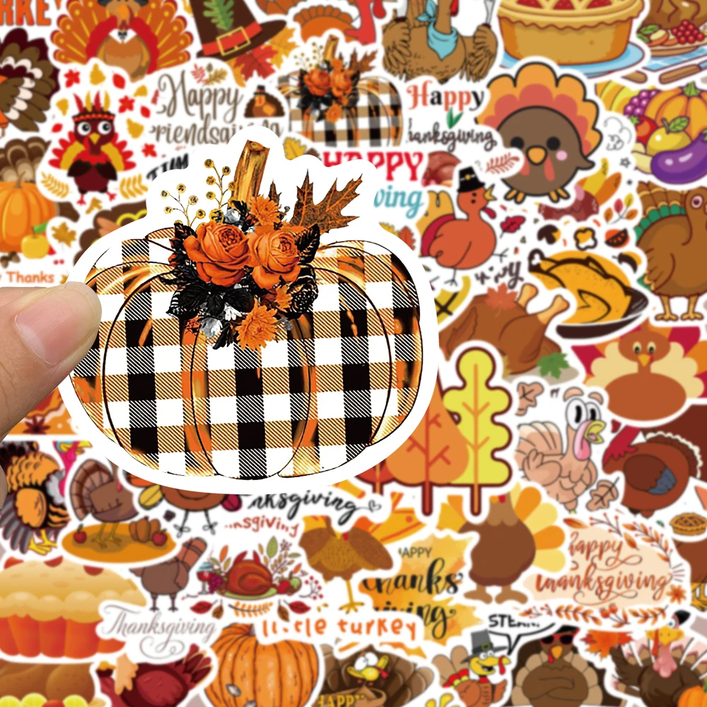 50 Stück Thanksgiving Day Aufkleber DIY Laptop Gepäck Skateboard Lustige Cartoon Kürbis Türkei Herbst Ahornblatt Graffiti Aufkleber – Detail 5