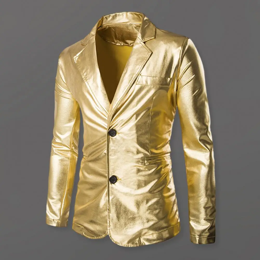 Men Suit Jacket Cotton Blended Suit Coat Elegant Glossy Surface Men's Coat with Double Buttons Turn-down Collar for Wedding