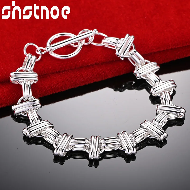 

SHSTONE 925 Sterling Silver Brand Design Geometry Chain Bracelet For Woman Wedding Accessories Party Birthday Fashion Jewelry