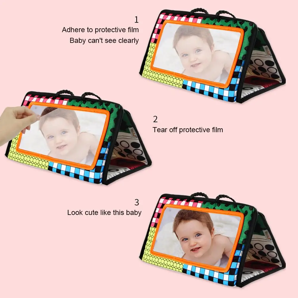 Baby Tummy Time Black and White Newborn Mirror Toys for Babies Montessori Development Crawl High Contrast Activity Sensory Toy 5