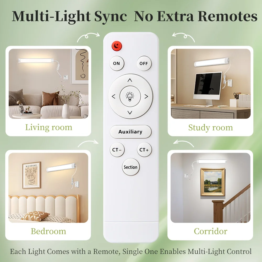 50/60cm LED 튜브 조명, 리모컨으로 밝기 조절 가능, 3가지 색상, 거실, 침실, 주방 캐비닛 조명용 벽걸이형 램프, 20W