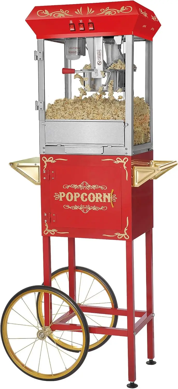Popcorn Machine with Cart 8oz Popper with Stainless-Steel Kettle, Warming Light