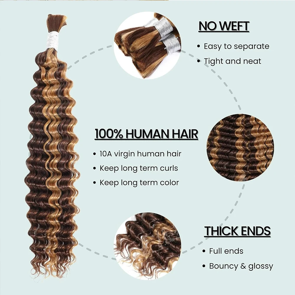 Highlight Boho Braids Human Hair No Weft Bulk Braiding Hair 100% Human Hair Boho Knotsless Braids 100g Brazilian Remy Bulk Hair