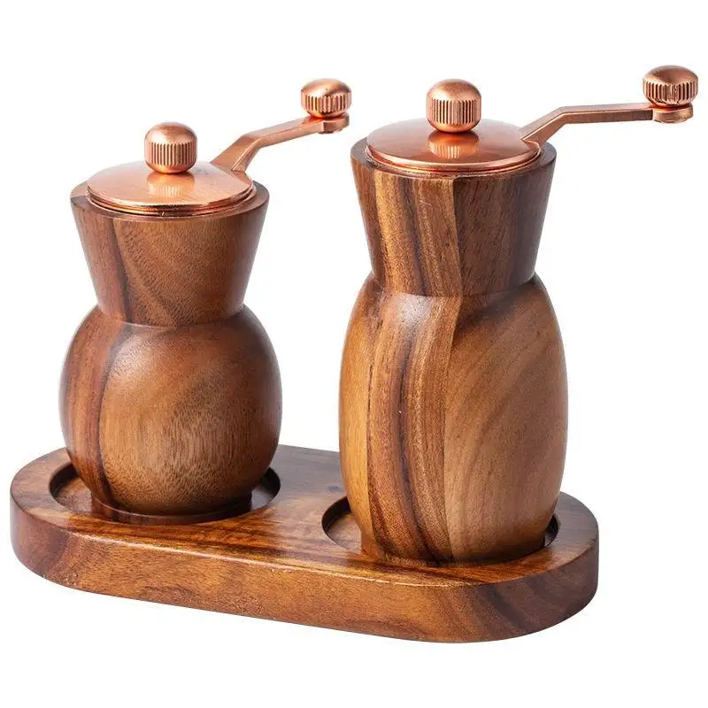 Moulin Sel Poivre Grand Format Navaris 2X Moulin à Épice Manuel - Lot 1x Moulin à Sel Et 1x Moulin à Poivre En Bois D'Acacia - Taille De Grain Réglable - Design