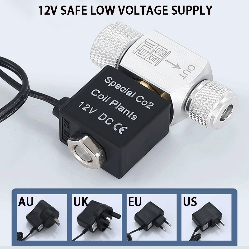 ZRDR Aquarium Co2 Solenoid Valve Regulator 110V-220V Low Temperature Co2 Aquarium Fish Tank Electric Magnetic Valve EU US  DC12V 5