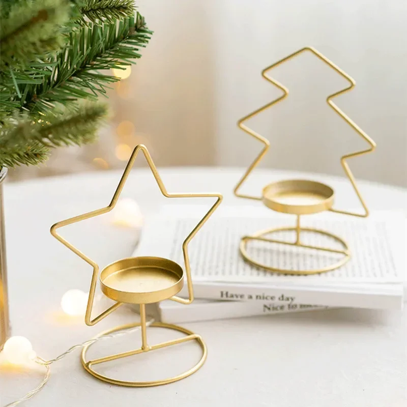 Christmas Decor for Home Iron Xmas Tree Creative tiny spot Metal Candle Holder Candlestick Table Decoration Ornaments