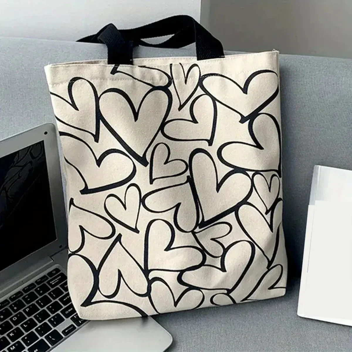 Bag Travel Canvas Bag with Simple Love Pattern Art Female Single Shoulder Shoulder Bag