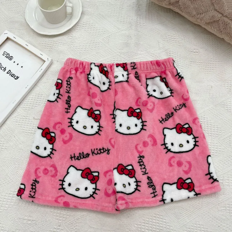 

Sanrio Hello Kitty Y2k Shorts Flannel Soft Women's Pyjama Trousers High Waist Wide Leg Hot Pants