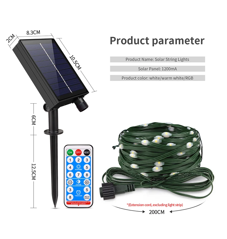 Catena Luminosa 20m 200LED Per Esterni: Luci Da Giardino Impermeabili Con Telecomando Per Natale, Albero, Balcone