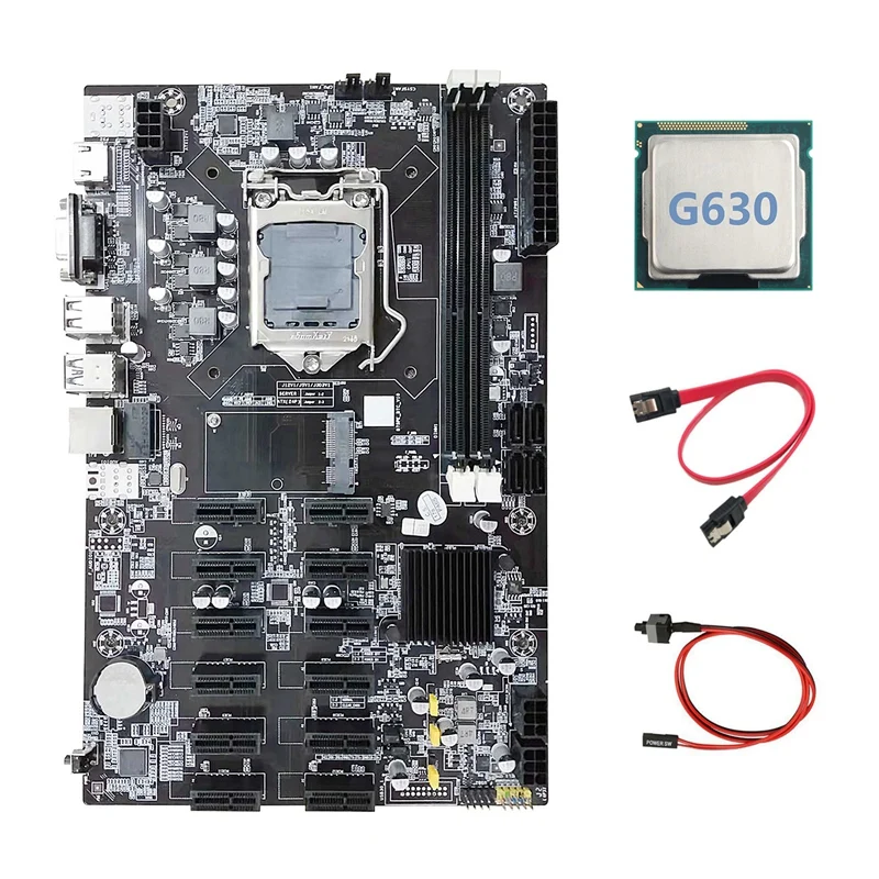 B75 12 PCIE ETH Mining Motherboard+G630 CPU+SATA Cable+Switch Cable LGA1155 MSATA DDR3 B75 BTC Miner Motherboard best motherboard for desktop pc