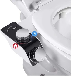 Bidet Attachment Slim Toilet Seat Hot & Cold Double Nozzle Spiral Adjustable Water Pressure Non-Electric Butt Sprayer With Hose