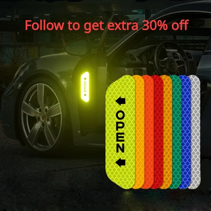 4Pcs Reflective Strips Car Door Sticker Safety Opening Warning Reflector Tape Decal Car Accessories Exterior Interior Sticker