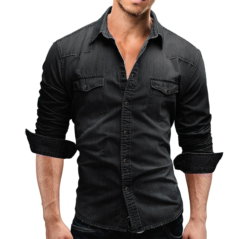 Denim Shirt Men Spring Autumn Casual Long Sleeve Lapel Solid Color Button Shirts For Daily Wear denim shirt long sleeved shirt