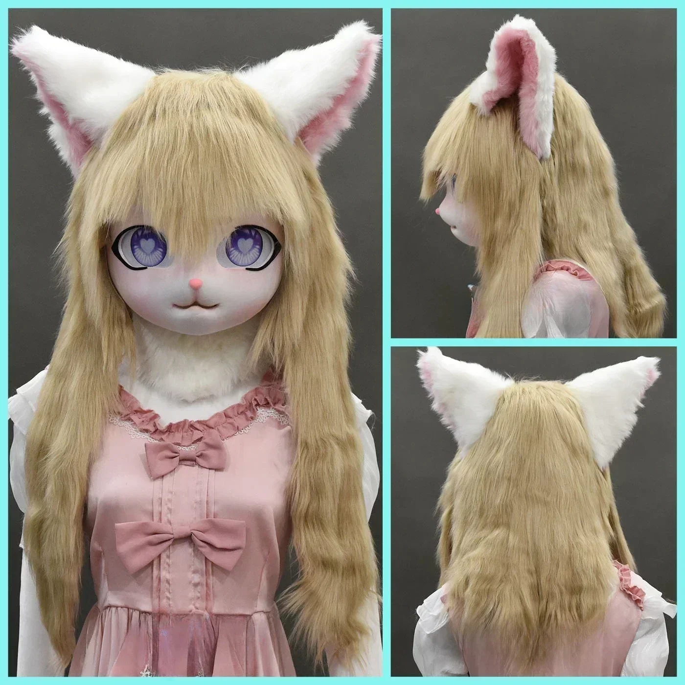かわいいヘッドセット毛皮キグルミコスプレマスク足型ヘッドベース