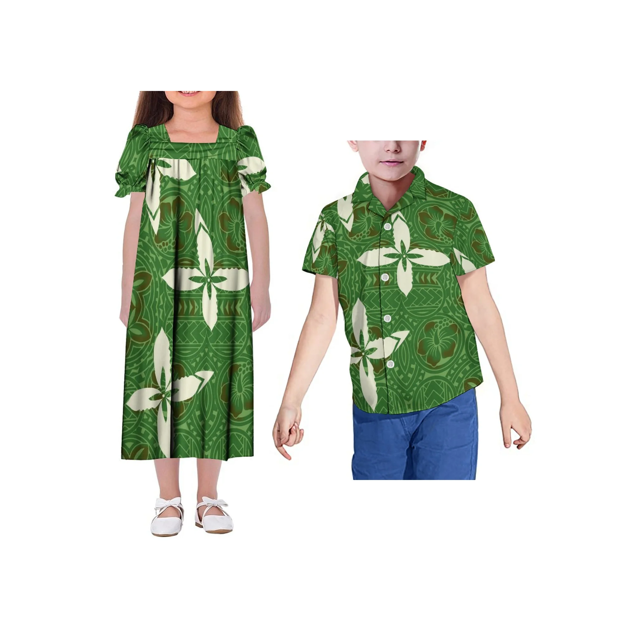 New Summer Micronesia Mumu For Girls Polynesian Design Girls Dress Kids Puff Sleeve Puffy Kids Clothes