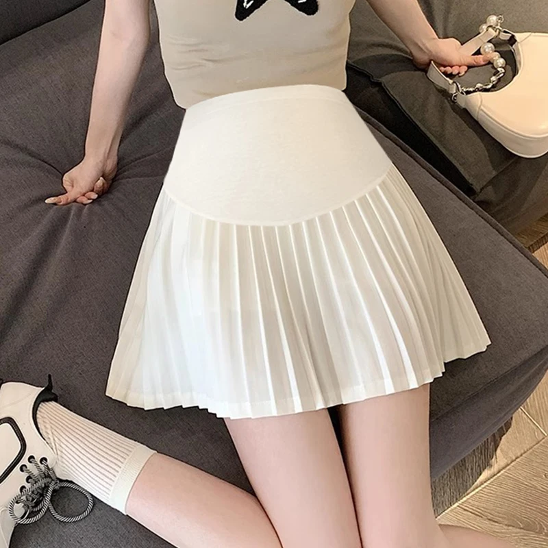 Solid Color Maternity Pleated Skirt Summer Fashion Pregnancy Suit Skirts Fashion Pregnant Woman Mini Skirt with Lining Sweet