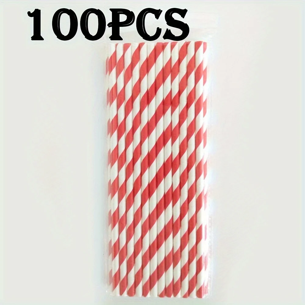 100 Pack disposable paper straws Allergy-Free, Stain & Fade Resistant, Biodegradable, Assorted Colors-White, Red, Pink