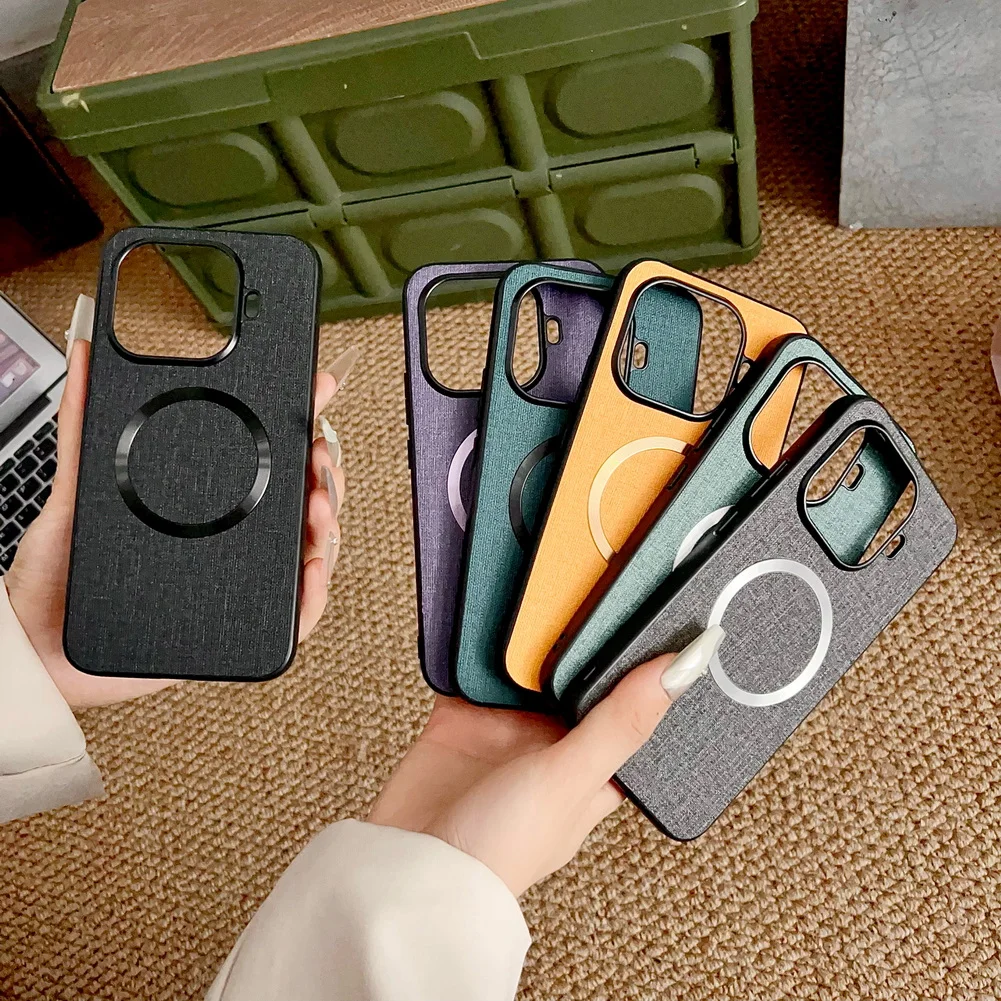 MagSafe Magnetic Leather Wireless Charging Case with Luxury Cloth Design