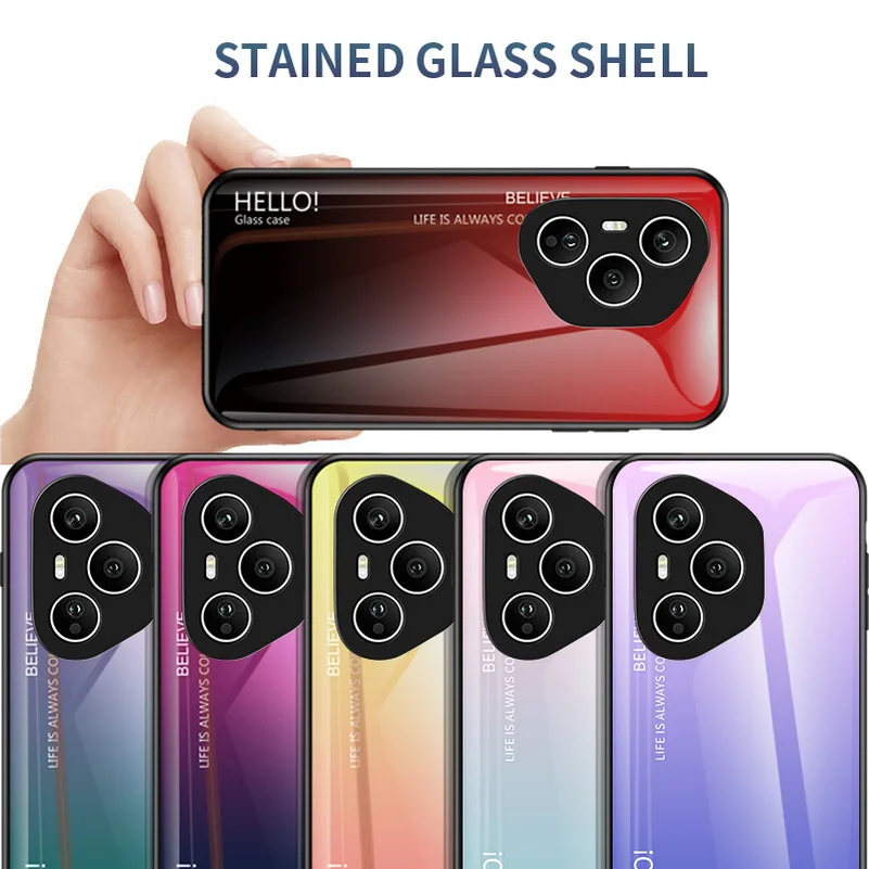 Gradient Tempered Glass Glossy Back Cover Case