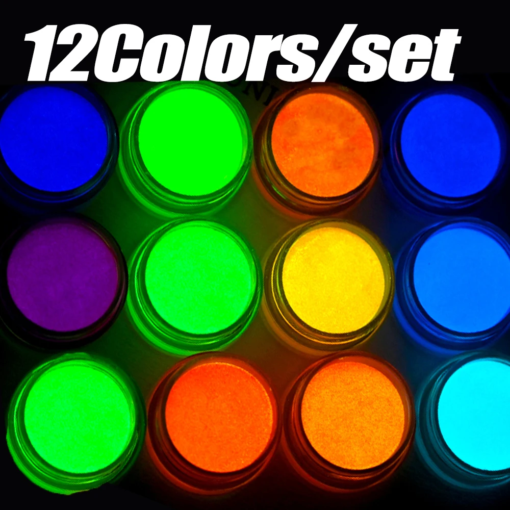 Halloween Luminous Pigment Nail Powder 12-Colorful Glow in Dark Phosphor Powder DIY Party Epoxy Resin Luminous 1/12Pcs
