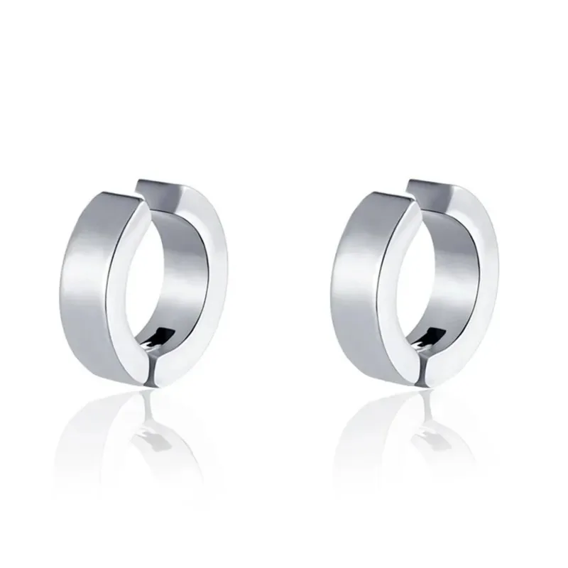 2pcs Punk Non Piercing Clip Earrings for Man Woman, Titanium Steel Stud Earrings Teens Hip Hop Style Ear Ring Jewelry Accessory